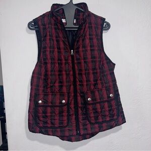 Croft&Barrow Red Black Plaid Zip Up Vest With Pockets Womens PETITE Small